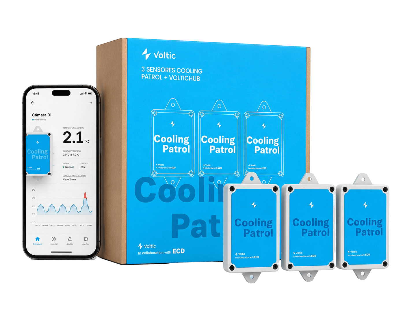 Kit Cooling Patrol: VolticHub, app móvil y 3 sensores